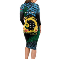 Personalised Sanma Day Long Sleeve Bodycon Dress Vanuatu Provinces Polynesian Pattern LT14 - Polynesian Pride