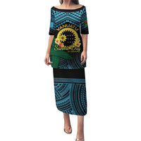 Personalised Sanma Day Puletasi Vanuatu Provinces Polynesian Pattern LT14 Long Dress Black - Polynesian Pride