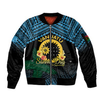 Personalised Sanma Day Sleeve Zip Bomber Jacket Vanuatu Provinces Polynesian Pattern LT14 Unisex Black - Polynesian Pride