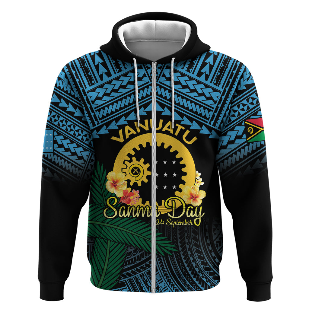 Personalised Sanma Day Zip Hoodie Vanuatu Provinces Polynesian Pattern LT14 Zip Hoodie Black - Polynesian Pride
