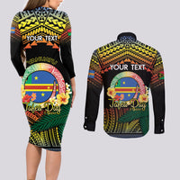 Personalised Tafea Day Couples Matching Long Sleeve Bodycon Dress and Long Sleeve Button Shirt Vanuatu Provinces Polynesian Pattern LT14 - Polynesian Pride