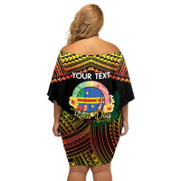 Personalised Tafea Day Family Matching Off Shoulder Short Dress and Hawaiian Shirt Vanuatu Provinces Polynesian Pattern