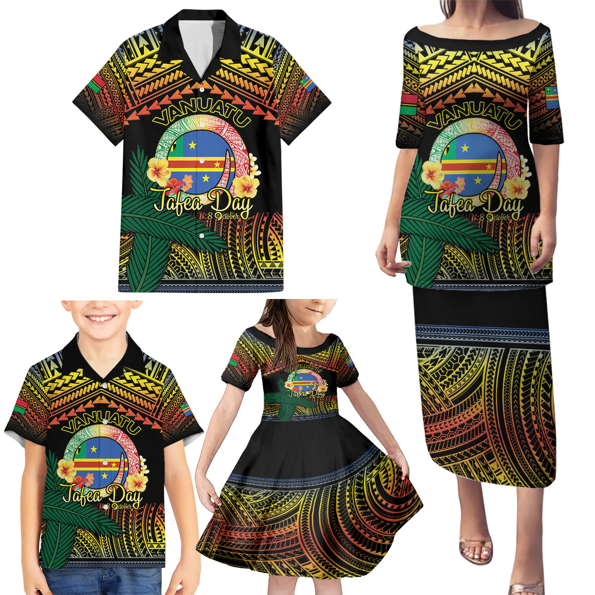 Personalised Tafea Day Family Matching Puletasi and Hawaiian Shirt Vanuatu Provinces Polynesian Pattern LT14 - Polynesian Pride