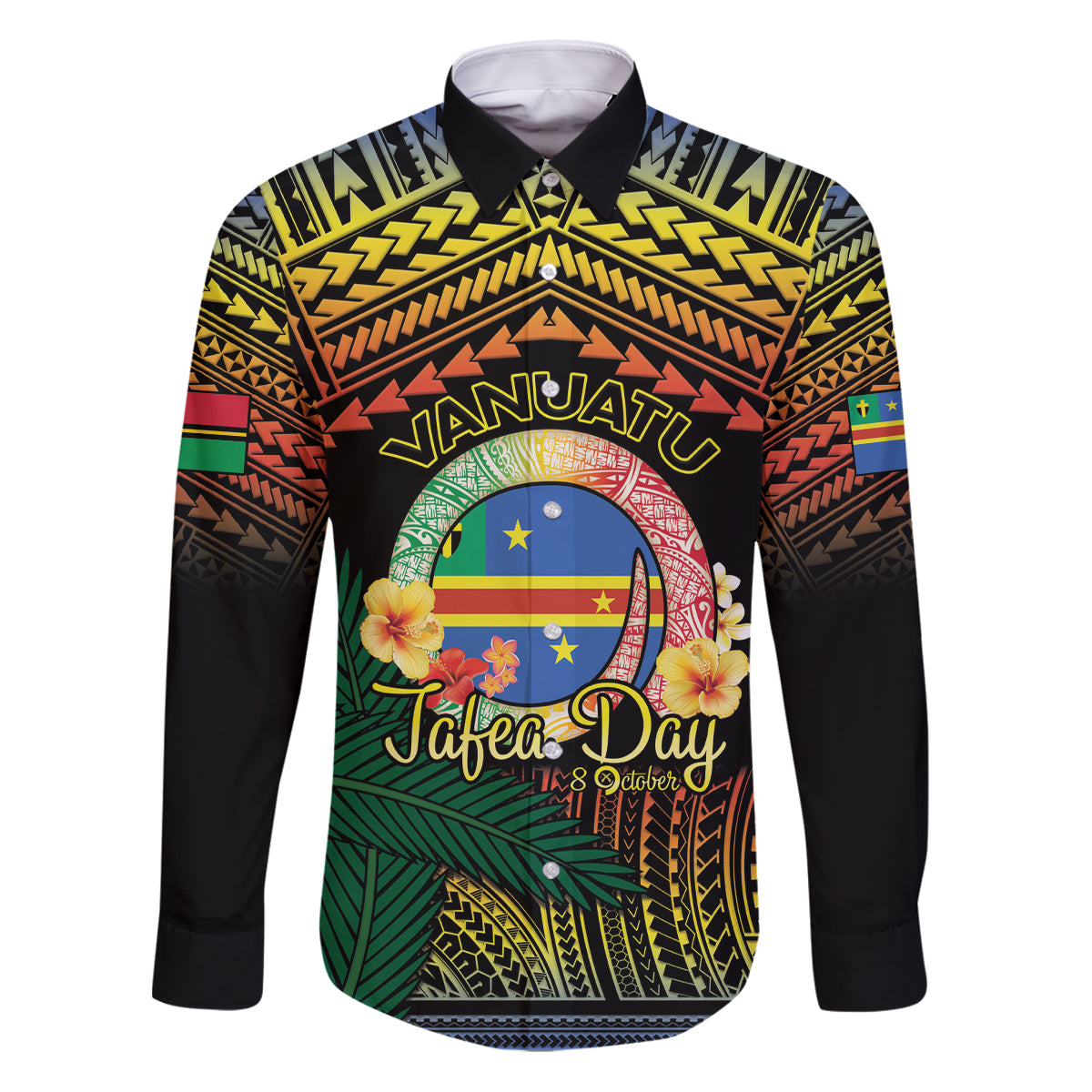 Personalised Tafea Day Family Matching Puletasi and Hawaiian Shirt Vanuatu Provinces Polynesian Pattern LT14 Dad's Shirt - Long Sleeve Black - Polynesian Pride