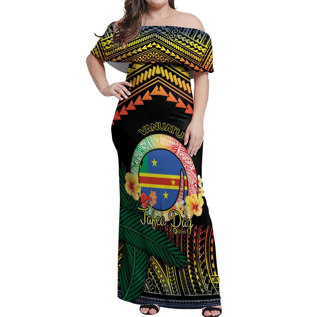 Personalised Tafea Day Off Shoulder Maxi Dress Vanuatu Provinces Polynesian Pattern LT14 Women Black - Polynesian Pride