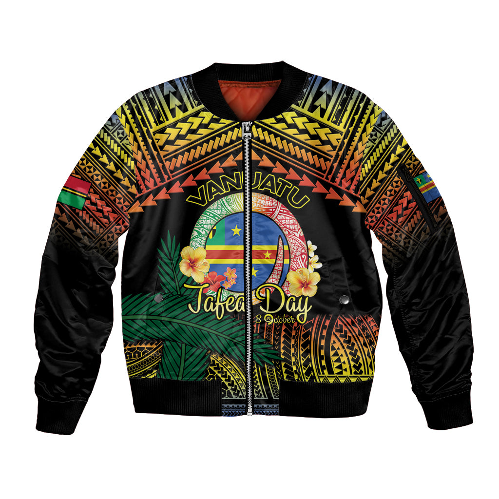 Personalised Tafea Day Sleeve Zip Bomber Jacket Vanuatu Provinces Polynesian Pattern LT14 Unisex Black - Polynesian Pride