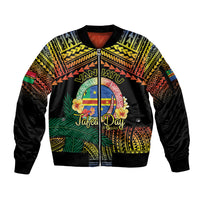 Personalised Tafea Day Sleeve Zip Bomber Jacket Vanuatu Provinces Polynesian Pattern LT14 Unisex Black - Polynesian Pride