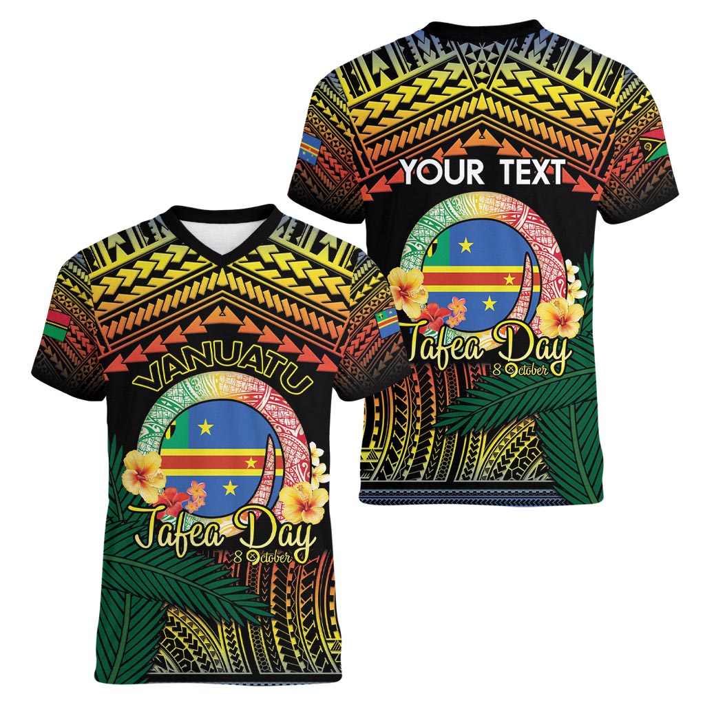 Personalised Tafea Day Women V-Neck T-Shirt Vanuatu Provinces Polynesian Pattern