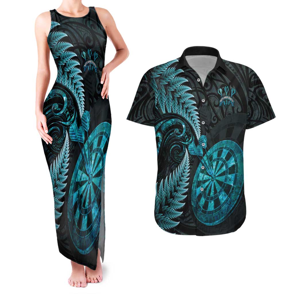 Personalised New Zealand Darts Couples Matching Tank Maxi Dress and Hawaiian Shirt Happiness Is A Tight Threesome Maori Paua Shell
