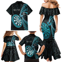 Personalised New Zealand Darts Family Matching Mermaid Dress and Hawaiian Shirt Happiness Is A Tight Threesome Maori Paua Shell LT14 - Polynesian Pride