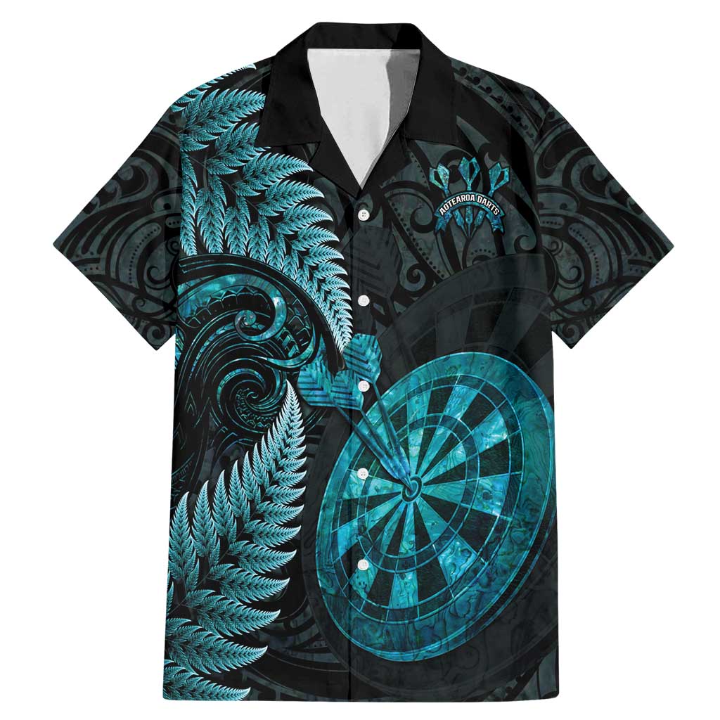 Personalised New Zealand Darts Family Matching Mermaid Dress and Hawaiian Shirt Happiness Is A Tight Threesome Maori Paua Shell LT14 Dad's Shirt - Short Sleeve Turquoise - Polynesian Pride