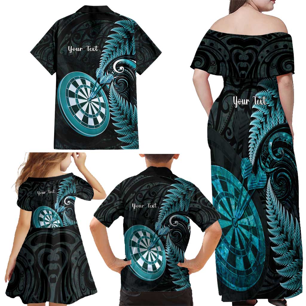 Personalised New Zealand Darts Family Matching Off Shoulder Maxi Dress and Hawaiian Shirt Happiness Is A Tight Threesome Maori Paua Shell LT14 - Polynesian Pride