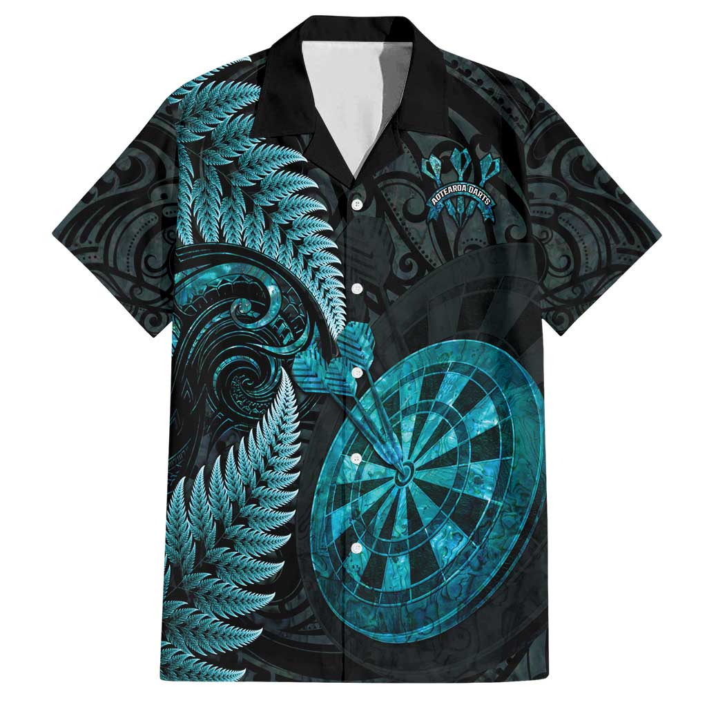 Personalised New Zealand Darts Family Matching Off Shoulder Maxi Dress and Hawaiian Shirt Happiness Is A Tight Threesome Maori Paua Shell LT14 Dad's Shirt - Short Sleeve Turquoise - Polynesian Pride