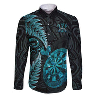 Personalised New Zealand Darts Family Matching Off Shoulder Short Dress and Hawaiian Shirt Happiness Is A Tight Threesome Maori Paua Shell LT14 Dad's Shirt - Long Sleeve Turquoise - Polynesian Pride