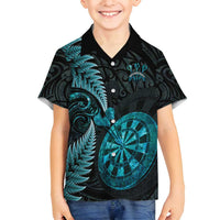 Personalised New Zealand Darts Family Matching Off Shoulder Short Dress and Hawaiian Shirt Happiness Is A Tight Threesome Maori Paua Shell LT14 Son's Shirt Turquoise - Polynesian Pride