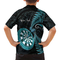 Personalised New Zealand Darts Family Matching Short Sleeve Bodycon Dress and Hawaiian Shirt Happiness Is A Tight Threesome Maori Paua Shell