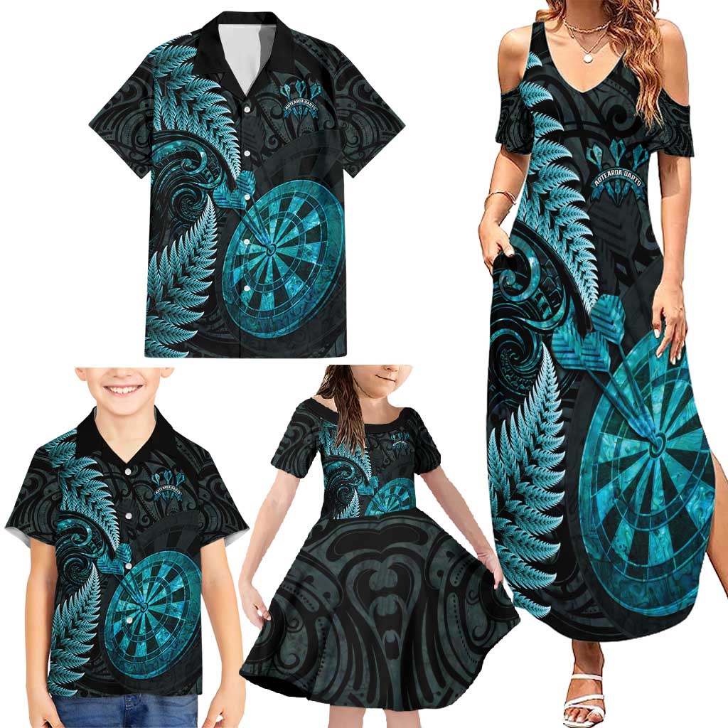Personalised New Zealand Darts Family Matching Summer Maxi Dress and Hawaiian Shirt Happiness Is A Tight Threesome Maori Paua Shell LT14 - Polynesian Pride
