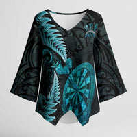 Personalised New Zealand Darts Kimono Sleeve Blouse Happiness Is A Tight Threesome Maori Paua Shell - Polynesian Pride