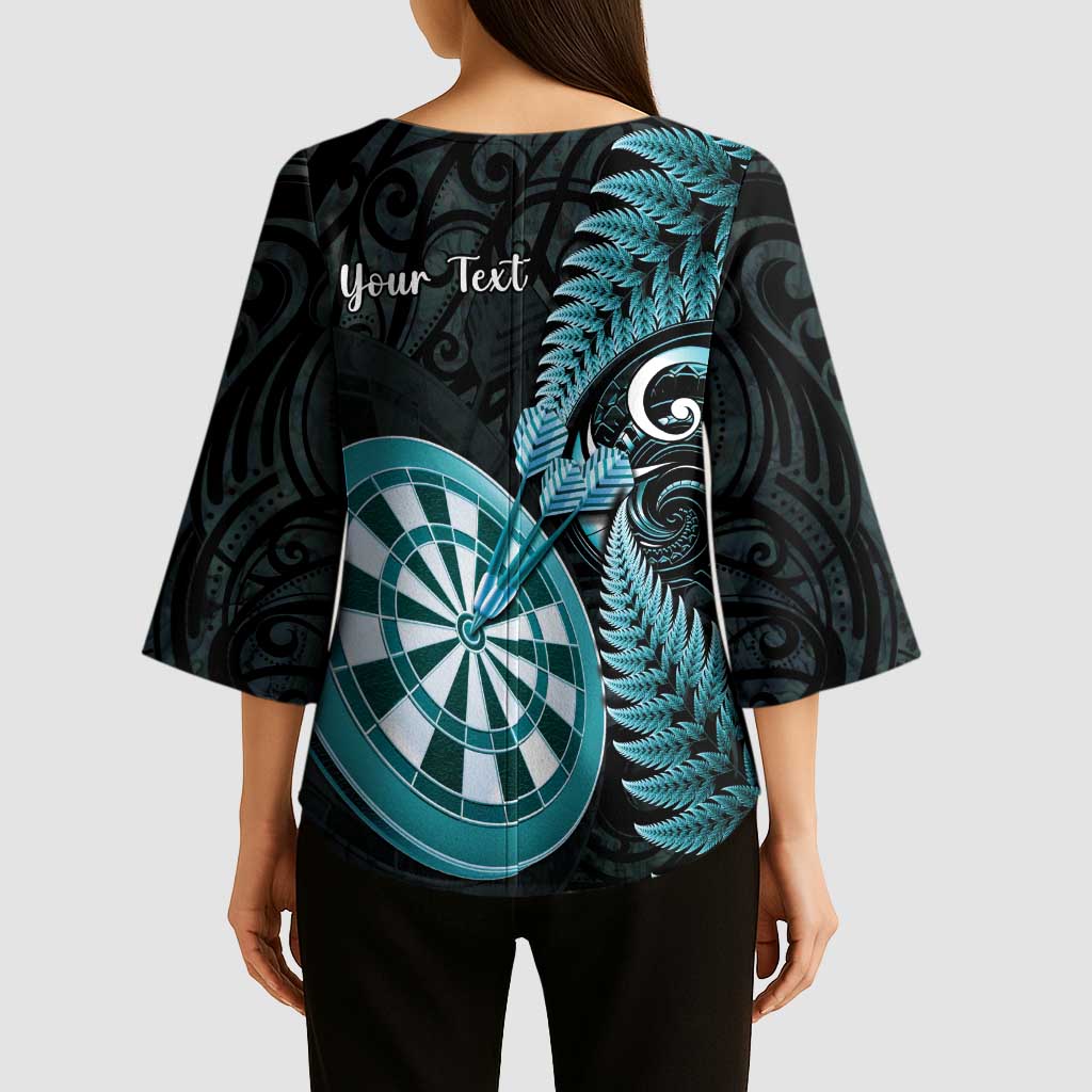 Personalised New Zealand Darts Kimono Sleeve Blouse Happiness Is A Tight Threesome Maori Paua Shell - Polynesian Pride