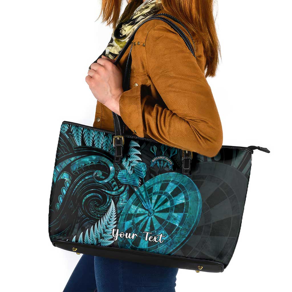 Personalised New Zealand Darts Leather Tote Bag Happiness Is A Tight Threesome Maori Paua Shell