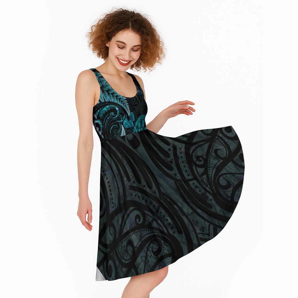 Personalised New Zealand Darts Midi Dress Happiness Is A Tight Threesome Maori Paua Shell - Polynesian Pride