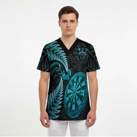 Personalised New Zealand Darts Scrub Top Happiness Is A Tight Threesome Maori Paua Shell - Polynesian Pride