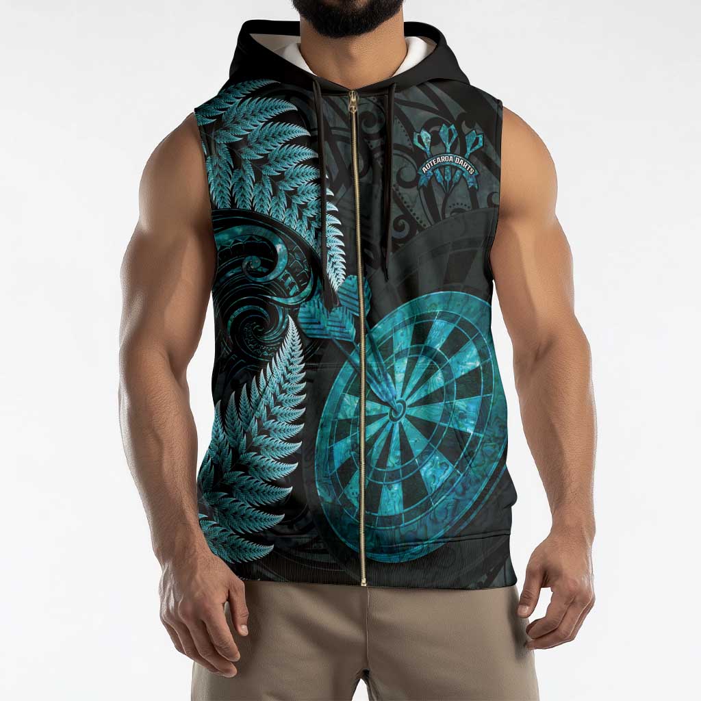 Personalised New Zealand Darts Sleeveless Zip Hoodie Happiness Is A Tight Threesome Maori Paua Shell - Polynesian Pride