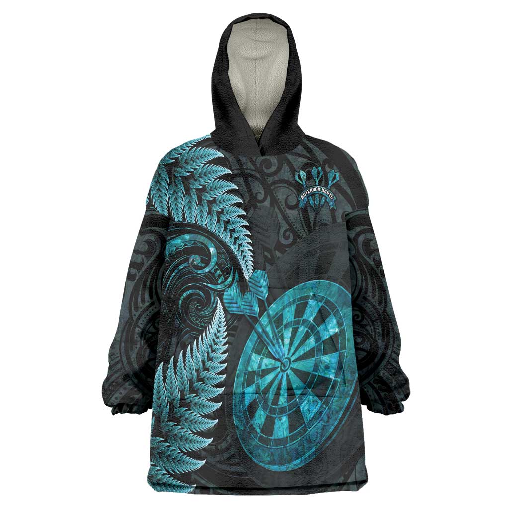 Personalised New Zealand Darts Wearable Blanket Hoodie Happiness Is A Tight Threesome Maori Paua Shell