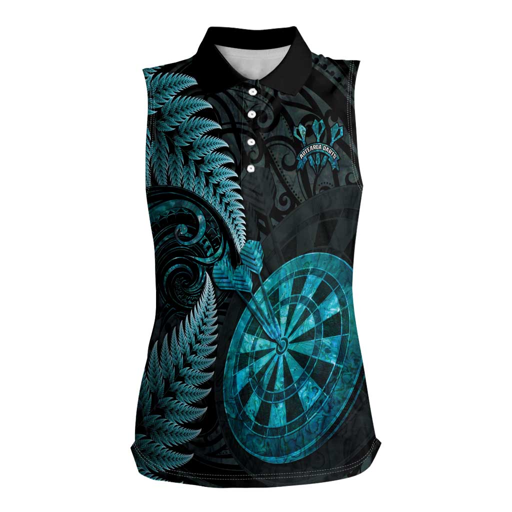 Personalised New Zealand Darts Women Sleeveless Polo Shirt Happiness Is A Tight Threesome Maori Paua Shell