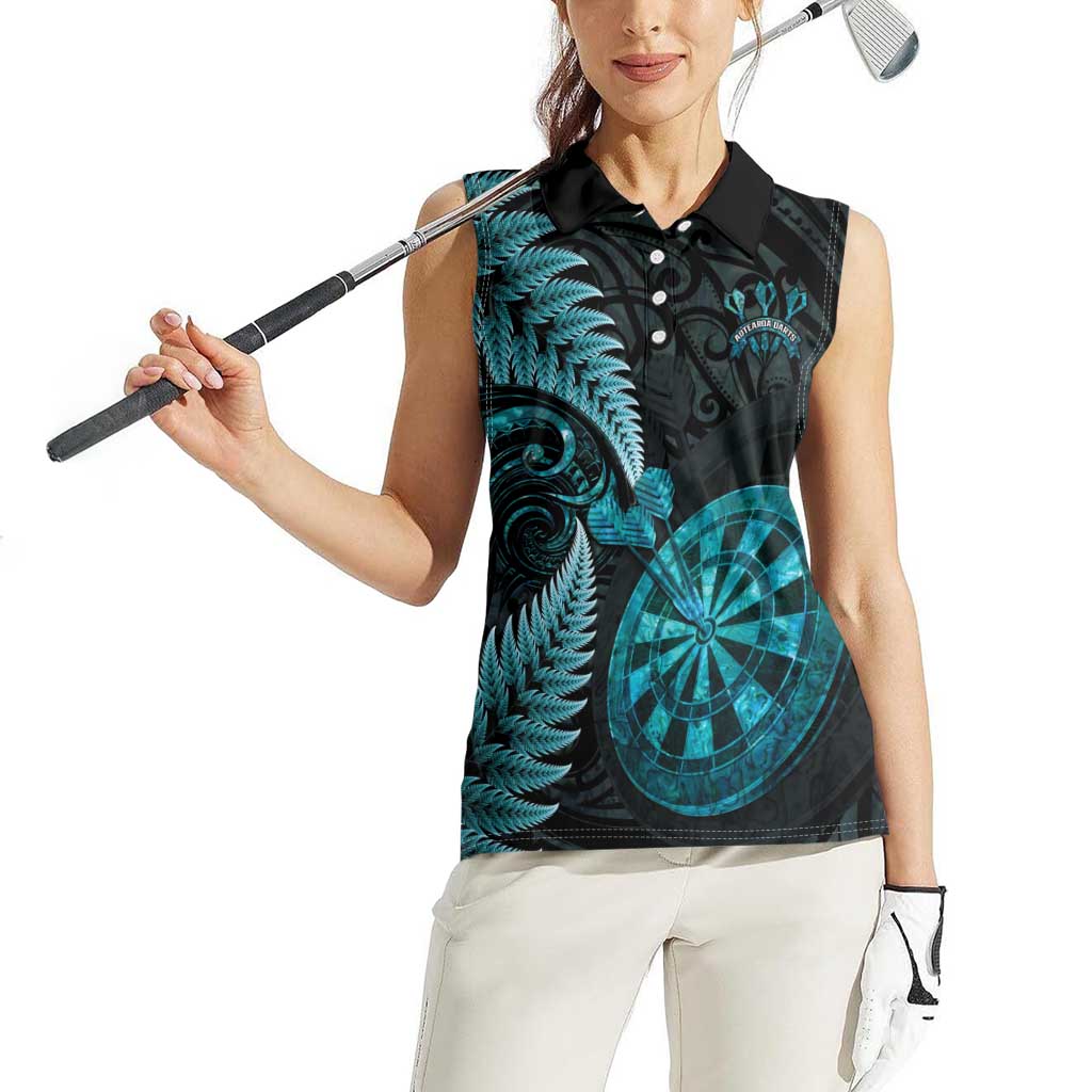 Personalised New Zealand Darts Women Sleeveless Polo Shirt Happiness Is A Tight Threesome Maori Paua Shell