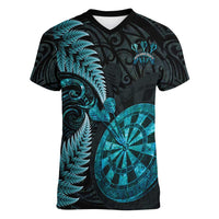 Personalised New Zealand Darts Women V-Neck T-Shirt Happiness Is A Tight Threesome Maori Paua Shell LT14 Female Turquoise - Polynesian Pride