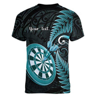 Personalised New Zealand Darts Women V-Neck T-Shirt Happiness Is A Tight Threesome Maori Paua Shell LT14 - Polynesian Pride