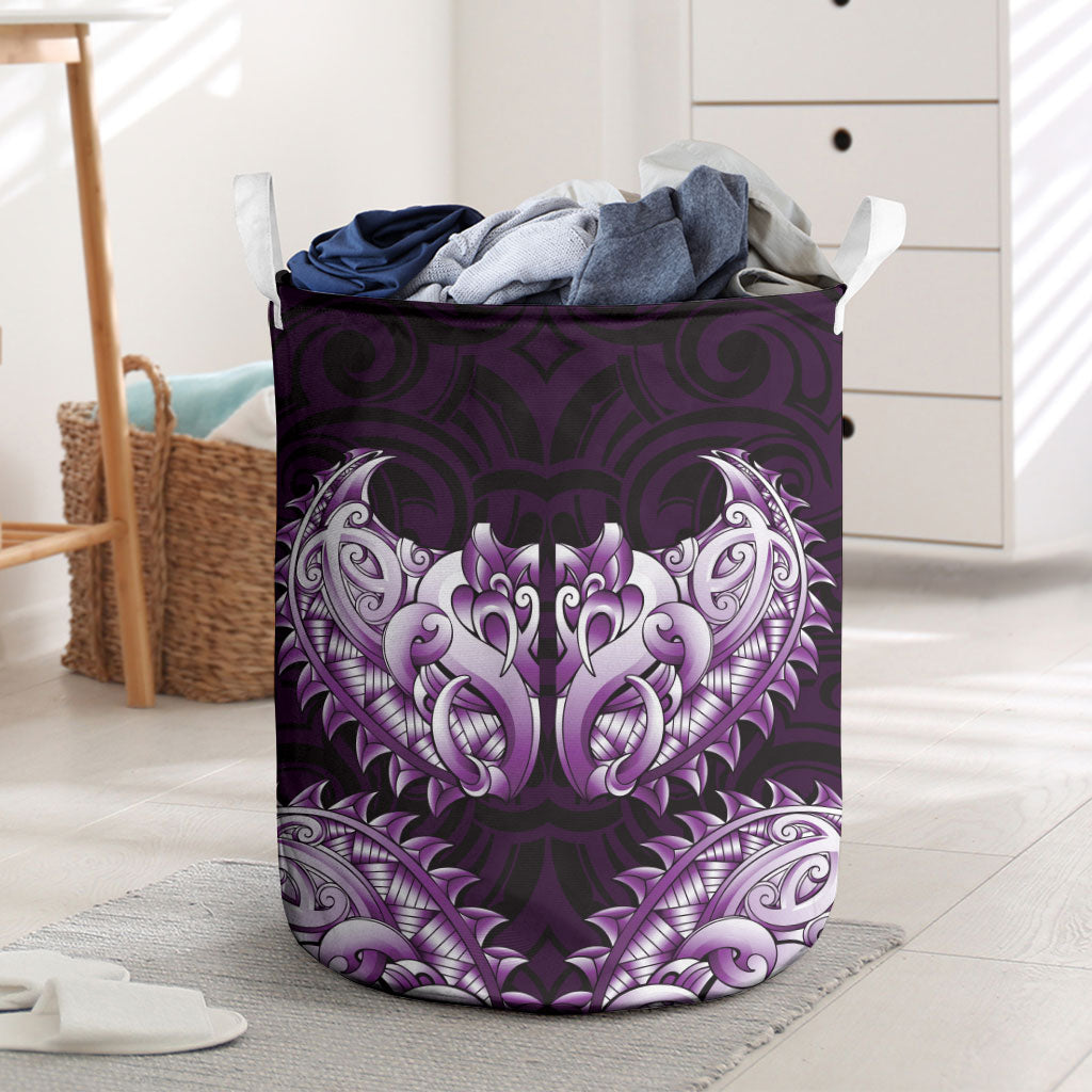New Zealand Ta Moko Laundry Basket Aotearoa Maori Chest Tattoo Purple LT14 Purple - Polynesian Pride