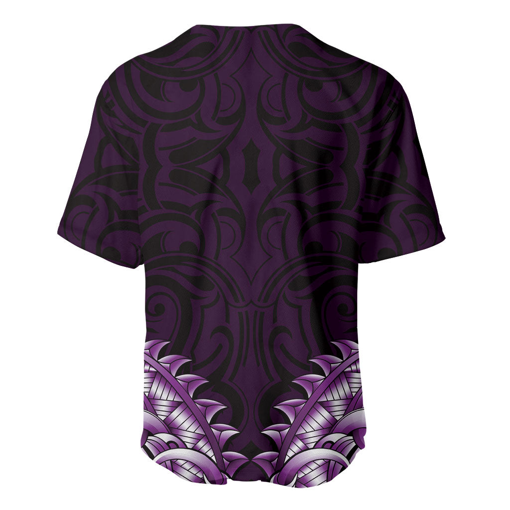 New Zealand Ta Moko Baseball Jersey Aotearoa Maori Chest Tattoo Purple LT14 - Polynesian Pride