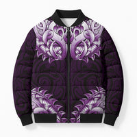 New Zealand Ta Moko Bomber Puffer Jacket Aotearoa Maori Chest Tattoo Purple LT14 Unisex Purple - Polynesian Pride