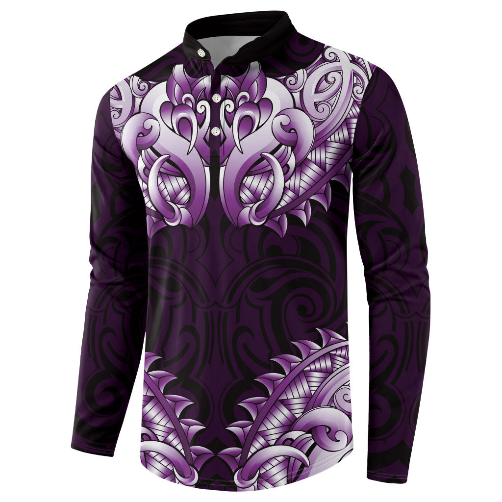New Zealand Ta Moko Button Sweatshirt Aotearoa Maori Chest Tattoo Purple LT14 - Polynesian Pride