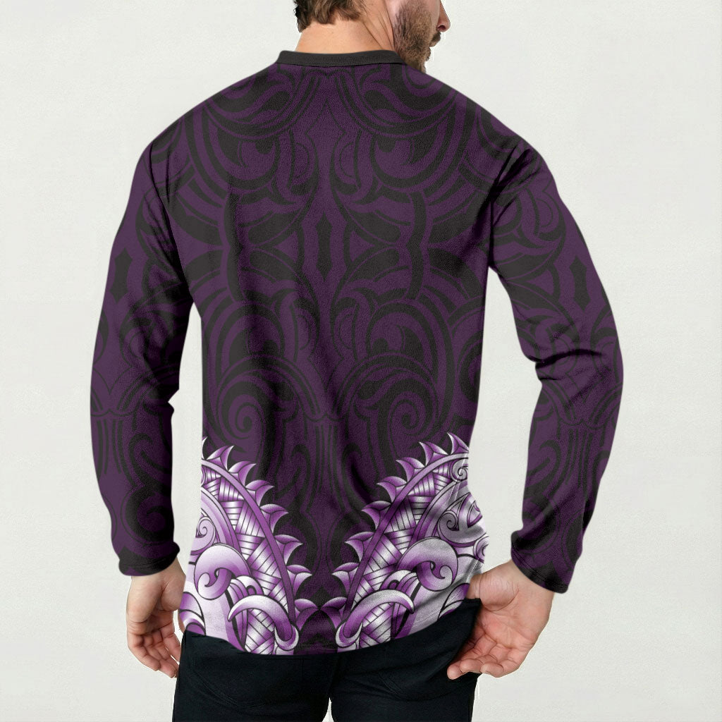 New Zealand Ta Moko Button Sweatshirt Aotearoa Maori Chest Tattoo Purple LT14 - Polynesian Pride