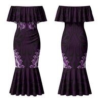 New Zealand Ta Moko Couples Matching Mermaid Dress and Hawaiian Shirt Aotearoa Maori Chest Tattoo Purple LT14 - Polynesian Pride