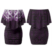 New Zealand Ta Moko Couples Matching Off Shoulder Short Dress and Hawaiian Shirt Aotearoa Maori Chest Tattoo Purple LT14 - Polynesian Pride