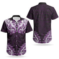 New Zealand Ta Moko Couples Matching Off Shoulder Short Dress and Hawaiian Shirt Aotearoa Maori Chest Tattoo Purple LT14 - Polynesian Pride