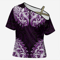 New Zealand Ta Moko Cross Shoulder Shirt Aotearoa Maori Chest Tattoo Purple LT14 Female Purple - Polynesian Pride