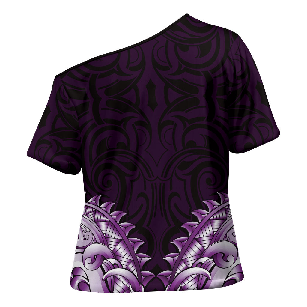 New Zealand Ta Moko Cross Shoulder Shirt Aotearoa Maori Chest Tattoo Purple LT14 - Polynesian Pride