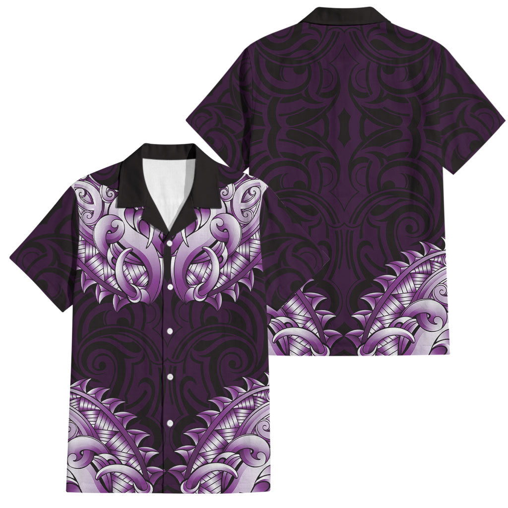 New Zealand Ta Moko Family Matching Short Sleeve Bodycon Dress and Hawaiian Shirt Aotearoa Maori Chest Tattoo Purple LT14 Dad's Shirt - Short Sleeve Purple - Polynesian Pride
