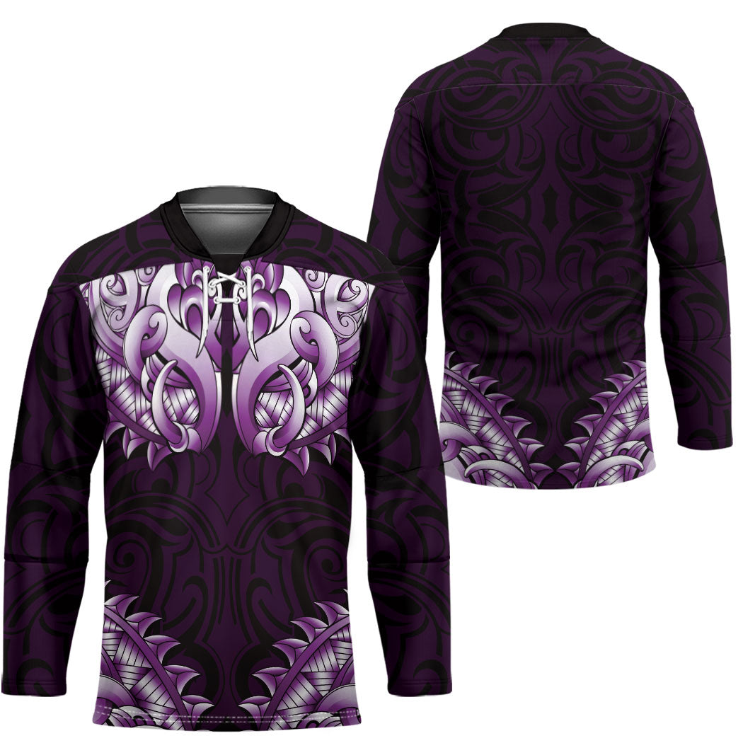 New Zealand Ta Moko Hockey Jersey Aotearoa Maori Chest Tattoo Purple LT14 - Polynesian Pride