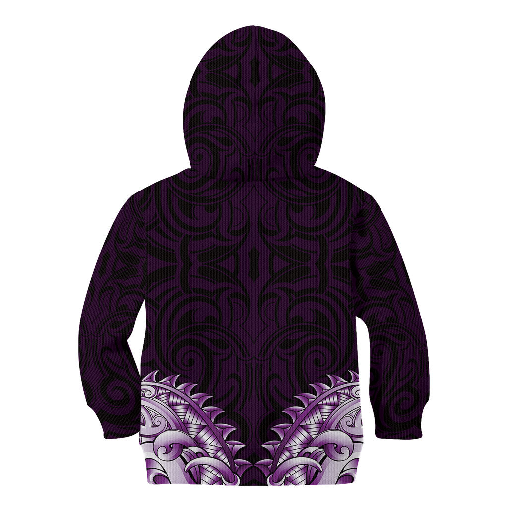 New Zealand Ta Moko Kid Hoodie Aotearoa Maori Chest Tattoo Purple LT14 - Polynesian Pride