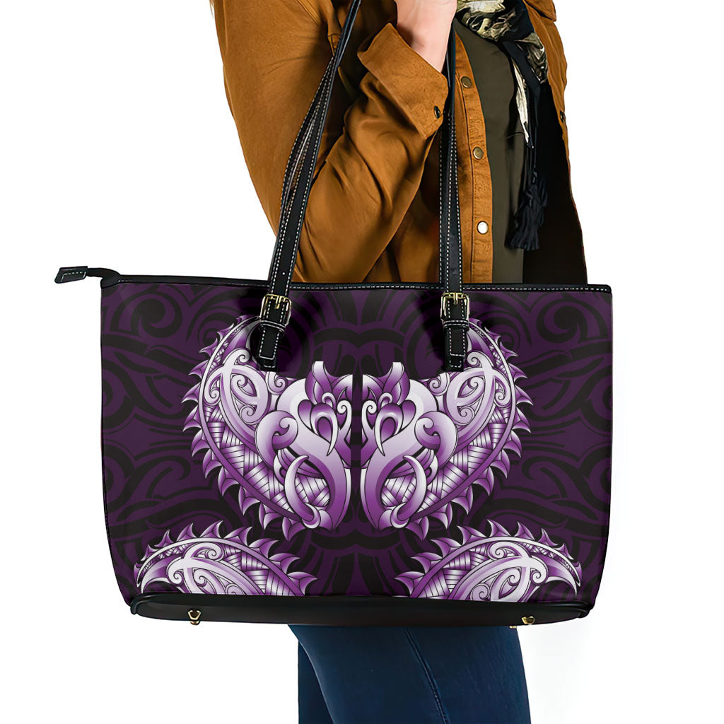 New Zealand Ta Moko Leather Tote Bag Aotearoa Maori Chest Tattoo Purple LT14 - Polynesian Pride