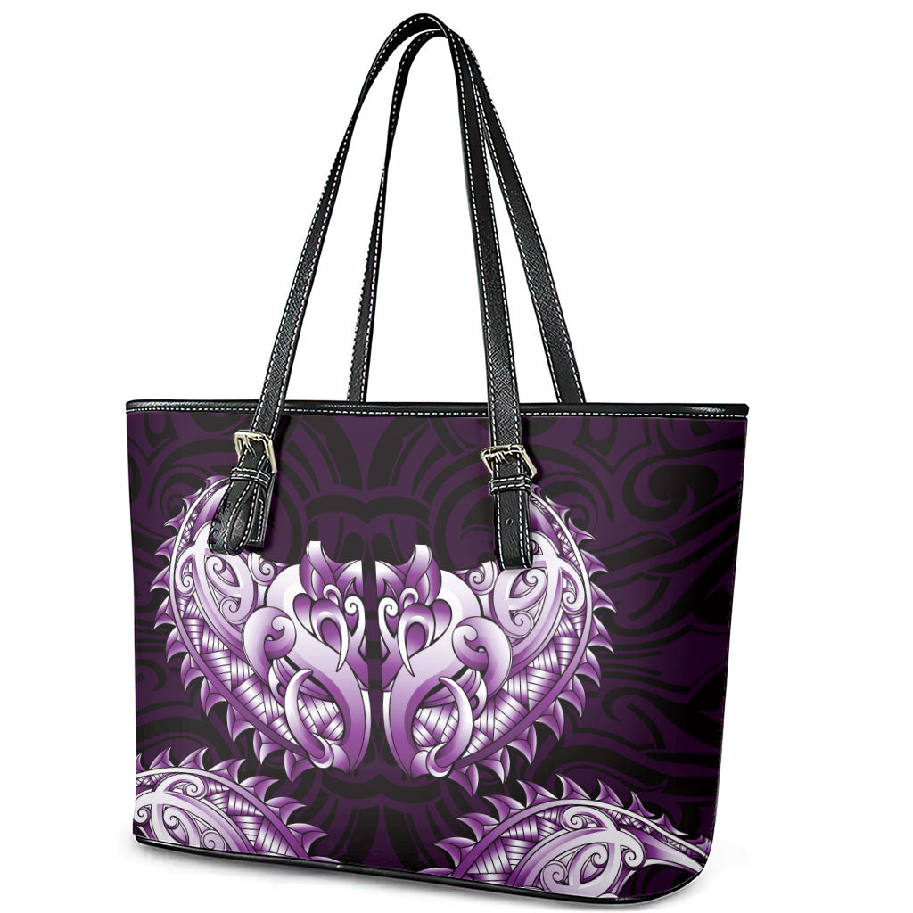 New Zealand Ta Moko Leather Tote Bag Aotearoa Maori Chest Tattoo Purple LT14 - Polynesian Pride