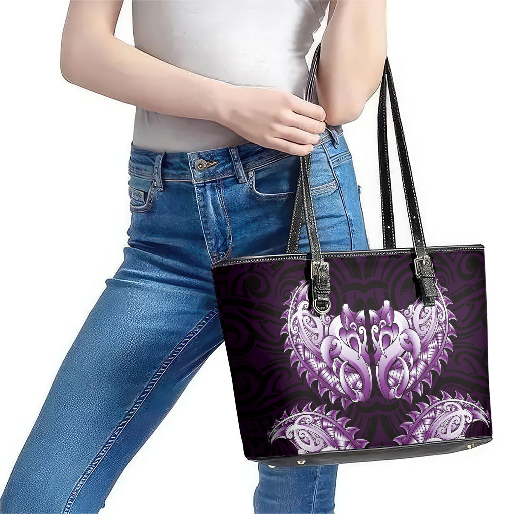New Zealand Ta Moko Leather Tote Bag Aotearoa Maori Chest Tattoo Purple LT14 - Polynesian Pride
