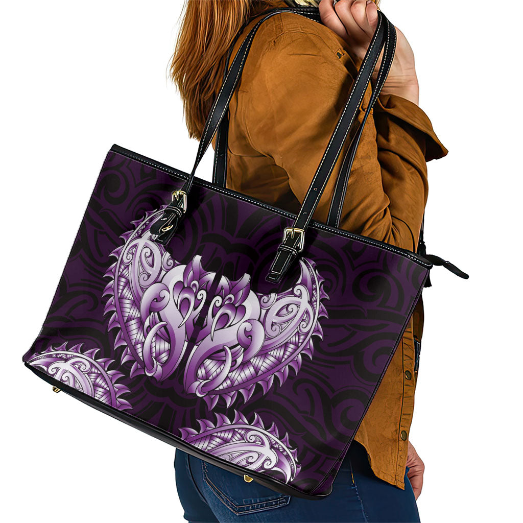 New Zealand Ta Moko Leather Tote Bag Aotearoa Maori Chest Tattoo Purple LT14 - Polynesian Pride