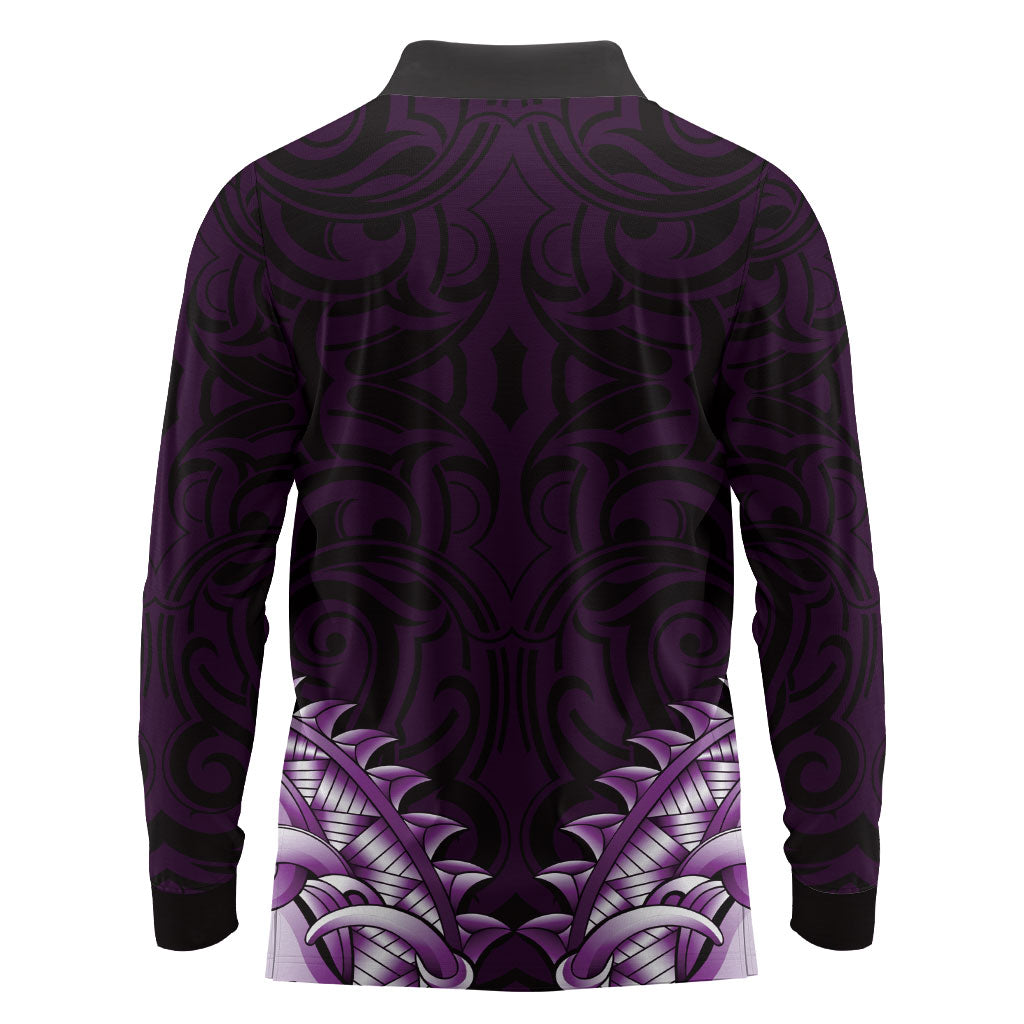 New Zealand Ta Moko Long Sleeve Polo Shirt Aotearoa Maori Chest Tattoo Purple LT14 - Polynesian Pride